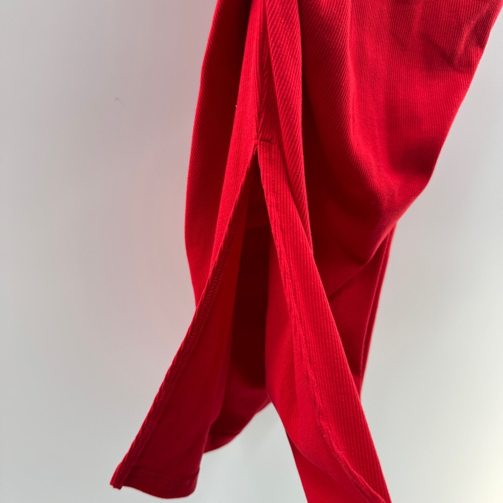 A New Day Red Ribbed V-Neck Midi Tank Dress with Scrunched Sides – Size Medium - Picture 7 of 8